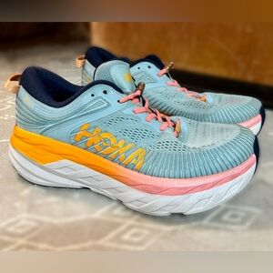 HOKA Bondi 7 Running Shoes Sneakers Blue Orange Size 6.5D Wide